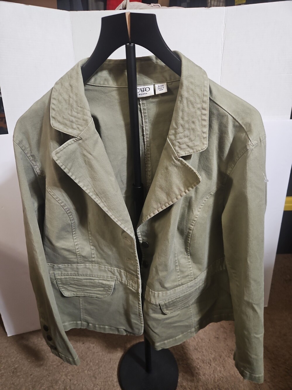 Cato Plus 18/20W Dark Olive Green Button Front Blazer Jacket Spring Fall Casual